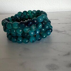 5-Row Teal Blue Green Faceted Stretch Bracelet – 5 Wrap Stack